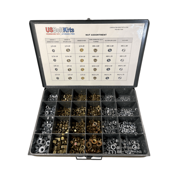 Nut Assortment - 1290 Pieces Standard and Metric Flange, Hex, and Nut Assortment - 1290 Pieces Standard and Metric Flange, Hex, and