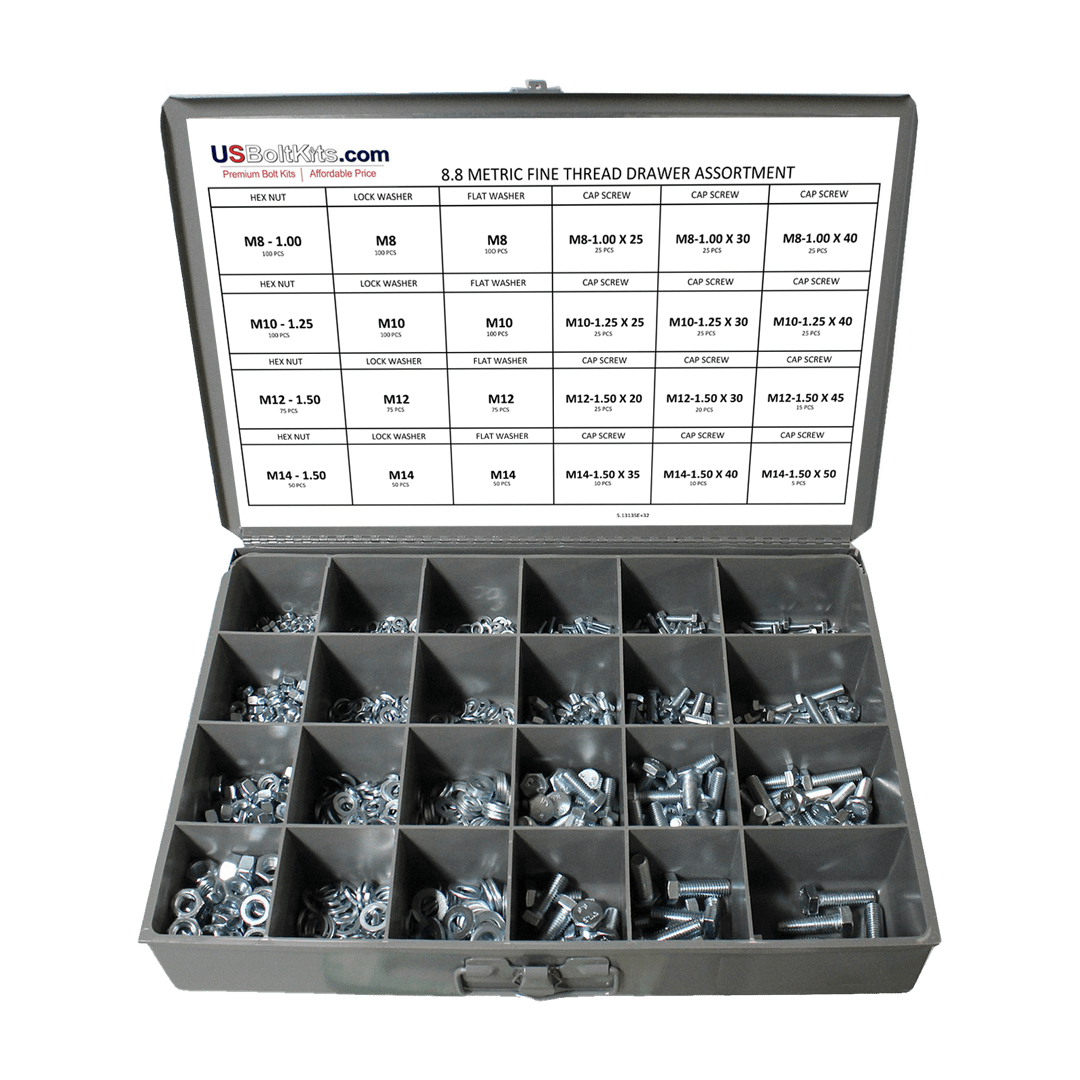 1250 Piece Metric Class 8.8 FINE Thread Assortment – US Bolt Kits