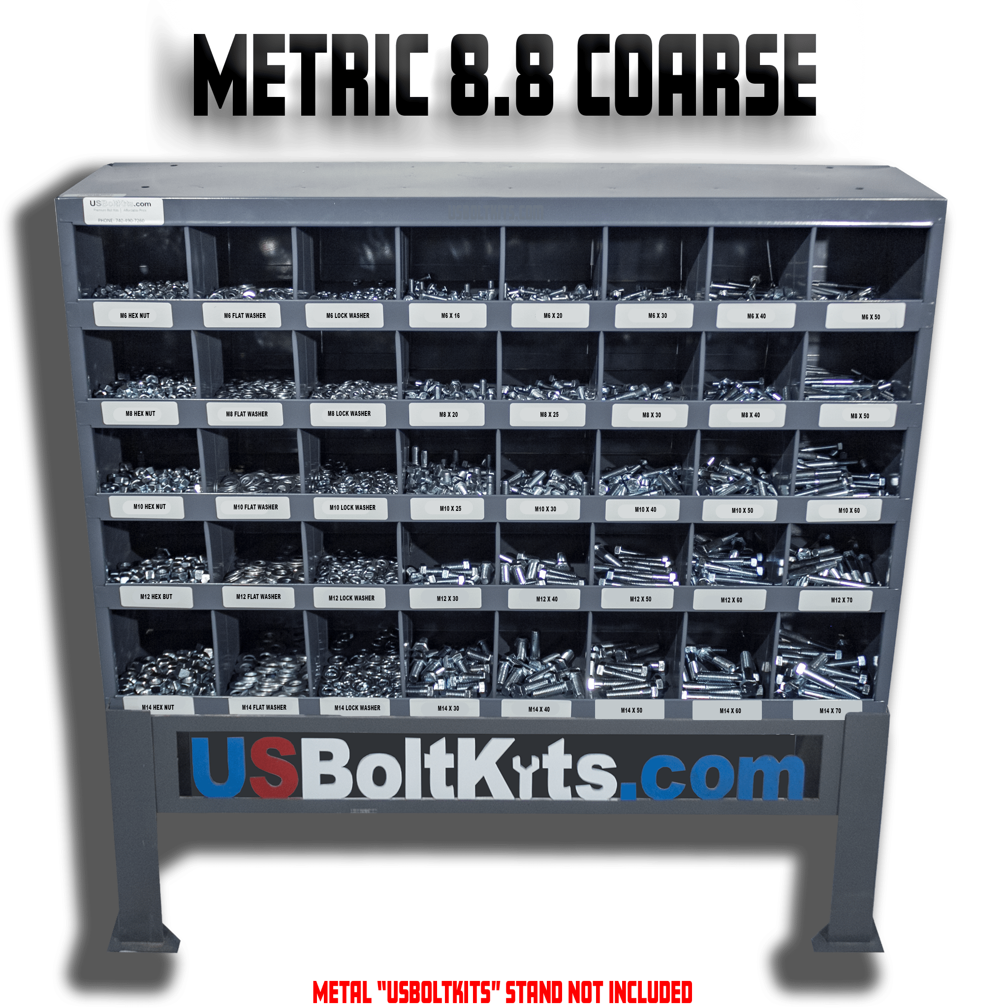 3625 Piece Metric Class 8.8 Coarse Thread Bin Kit with 40 Hole Bin US