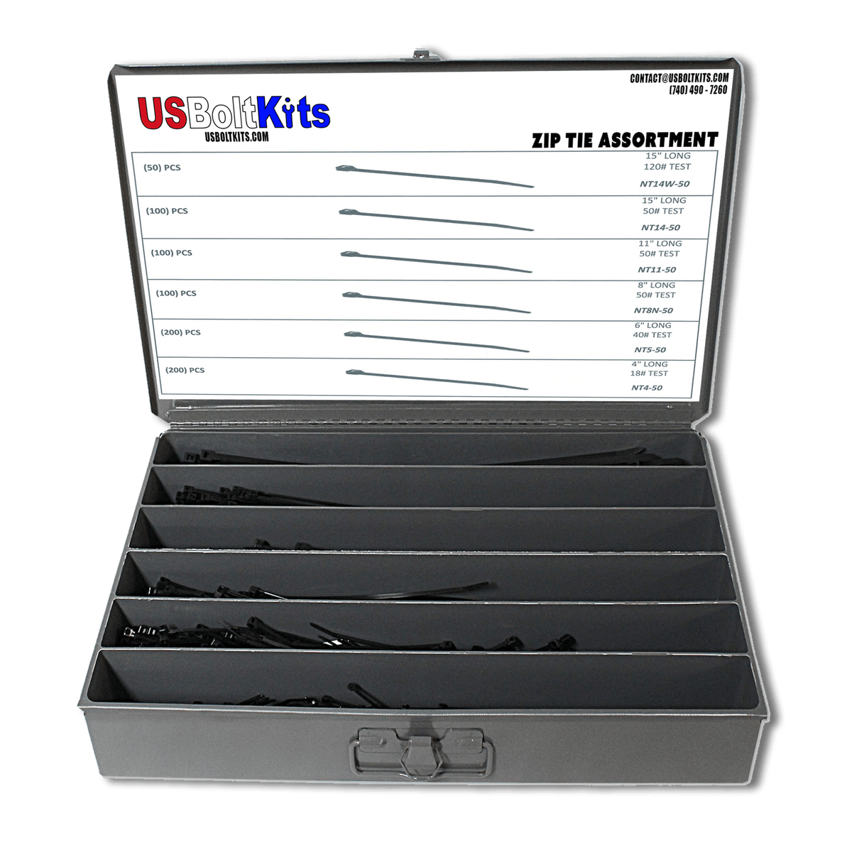 750 Piece Cable Zip Tie Assortment US Bolt Kits